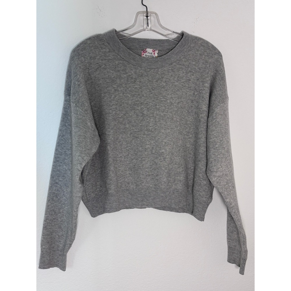 Pink Republic Womens Gray Crewneck Cropped Knit Sweater Size S PF4S26863
